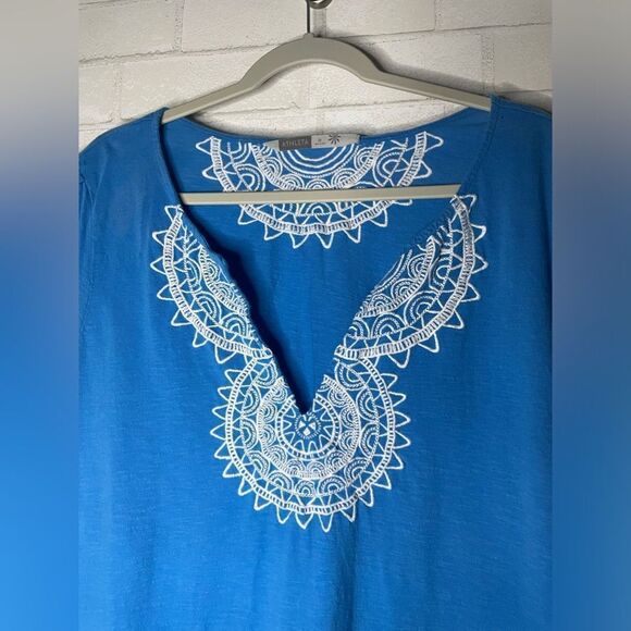 Athleta Embroidered Blouse Short Sleeve Deep V Neck Size 2X - Picture 3 of 10